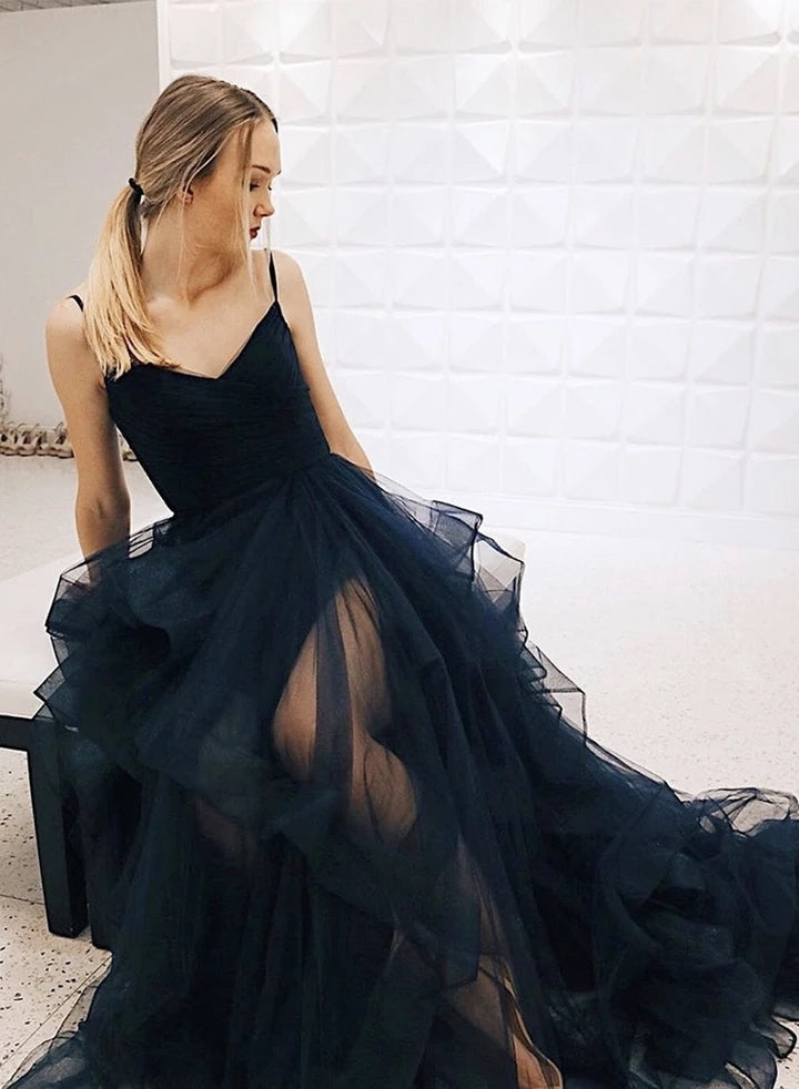 strapless open back dress Elegant Princess V Neck Tulle Long Prom Formal Evening Dresses