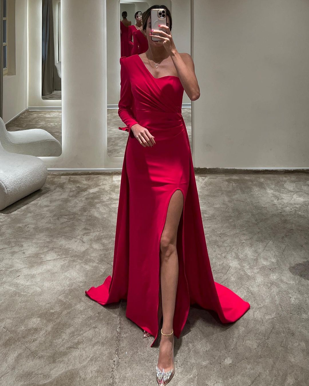 Sexy Red Mermaid One Shoulder Cheap Maxi Long Prom Dresses,WGP271