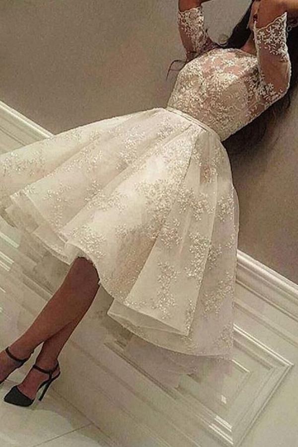 sachin and babi light blue dress Elegant White Tulle Lace Applique Short Prom Dress for Special Occasions main image 1