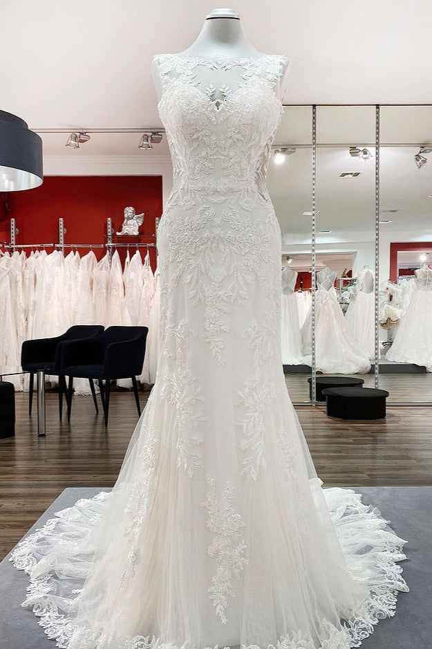 open back fit and flare wedding dress V-Neck Floral Fit-And-Flare Wedding Dress With Open Back main image 1
