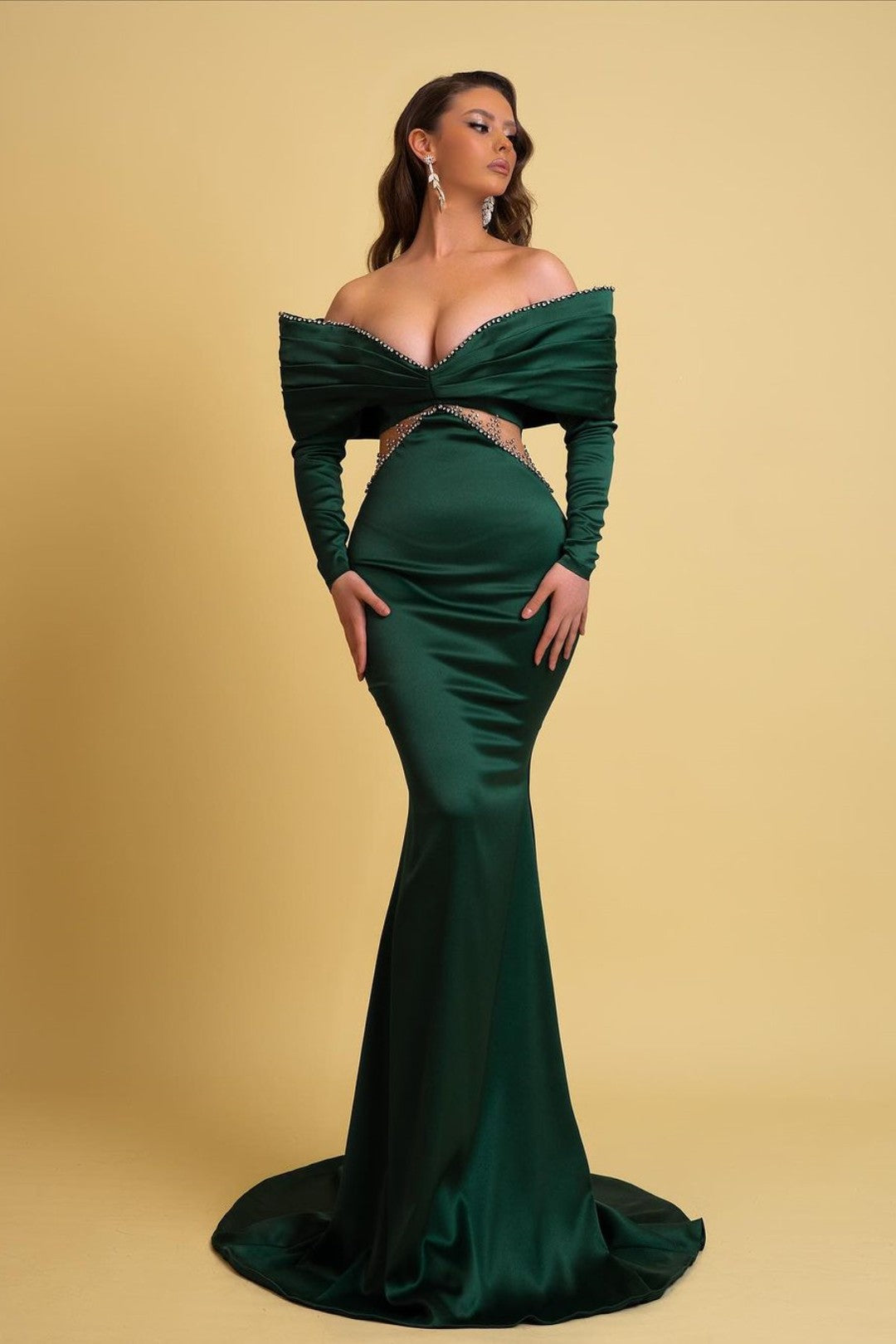 Dark Green Off-the-Shoulder Long Velvet Mermaid Evening Dresses Dark Green Off-the-Shoulder Long Velvet Mermaid Evening Dresses