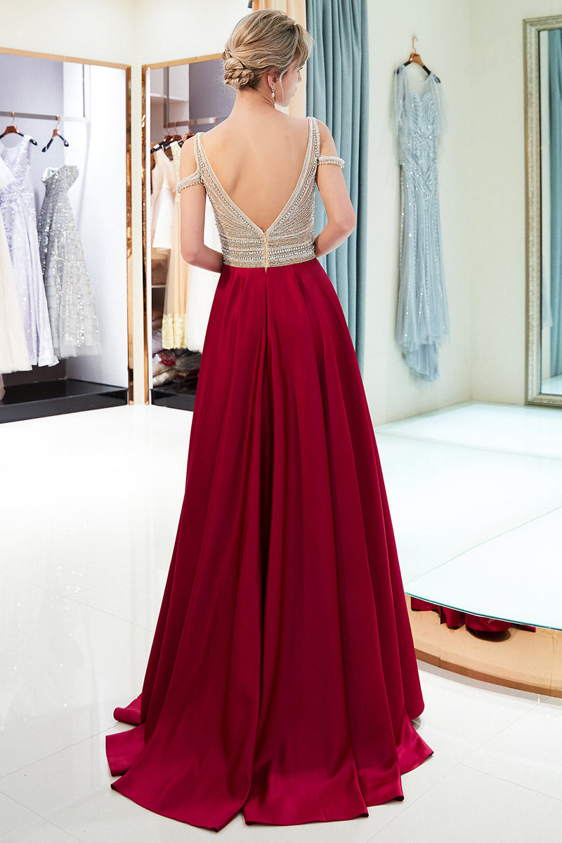 A-line V-neck Long Satin Dresses with Pockets Daffodil Plus Size