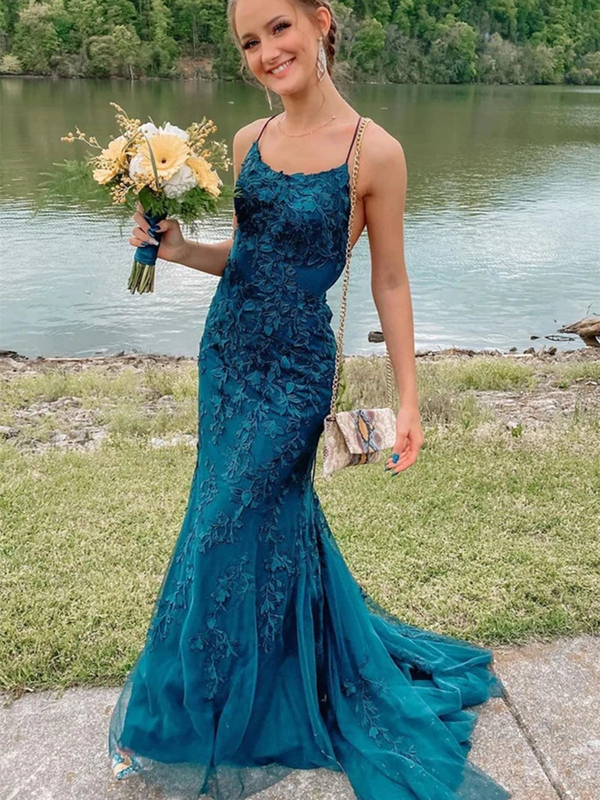 Fashion Long Mermaid Lace Backless Prom Dress Modest Formal Evening Dresses Fashion Long Mermaid Lace Backless Prom Dress Modest Formal Evening Dresses