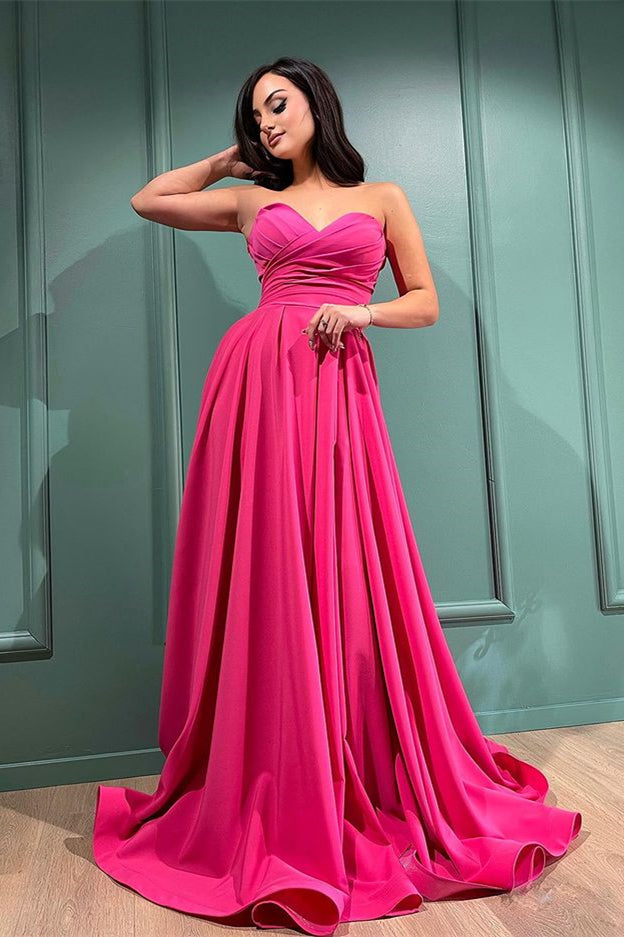 Fuchsia Long Sweetheart Satin A-Line Prom Dresses with Split – BIZTUNNEL