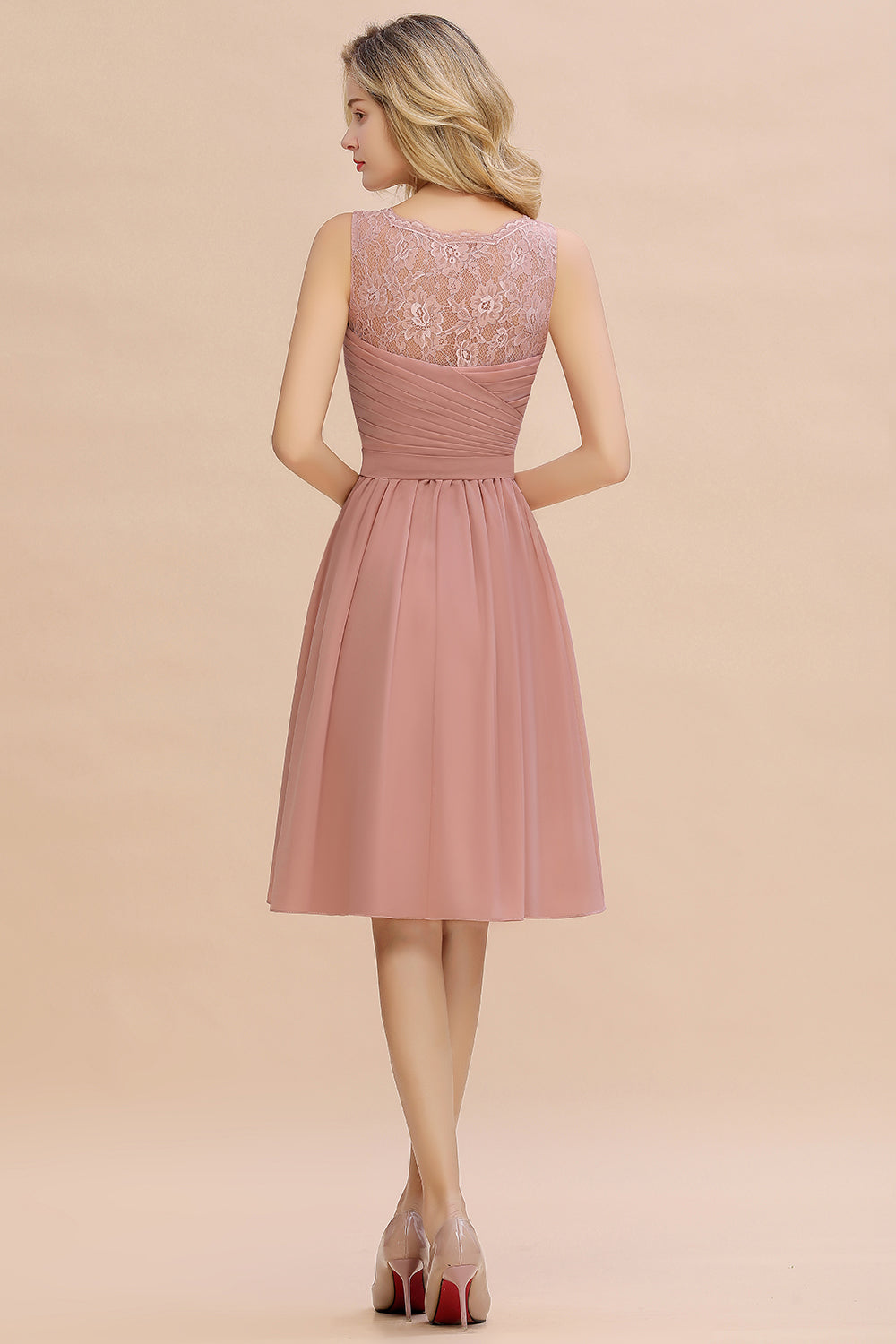 Glamorous Short A-Line V-neck Chiffon Dusty Rose Bridesmaid Dress – BIZTUNNEL