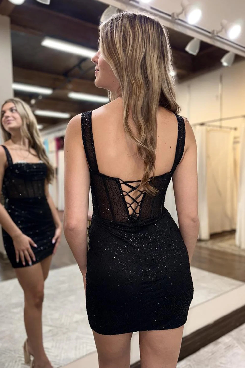 Glitter Black Corset Sequins Off the Shoulder Tight Short Homecoming Dress Glitter Black Corset Sequins Off the Shoulder Tight Short Homecoming Dress