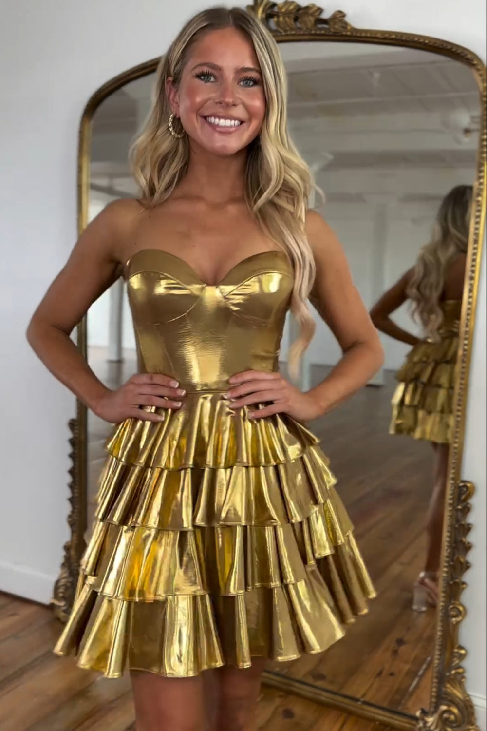 Golden A Line Corset Short Homecoming Dress With Ruffles – BIZTUNNEL