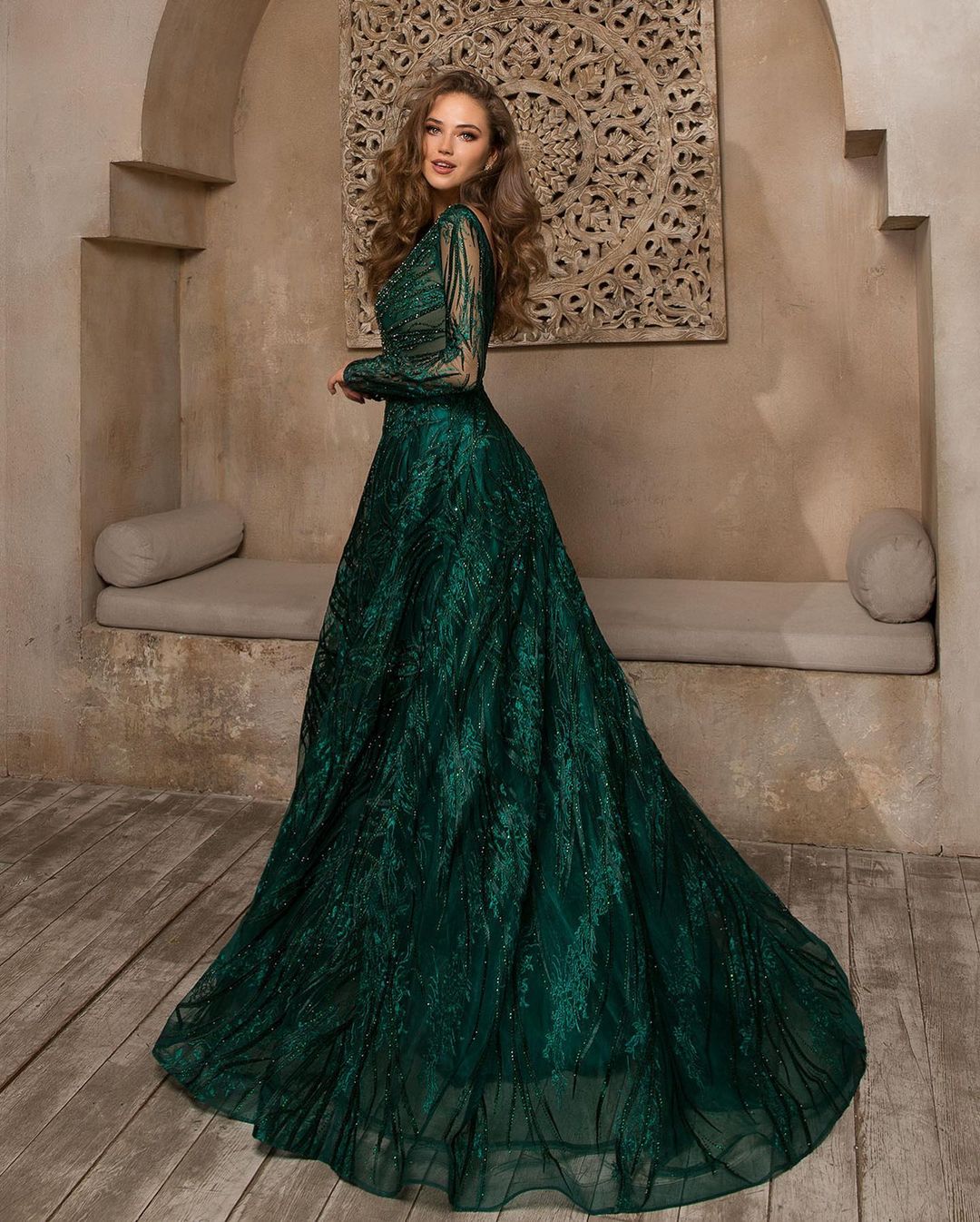 Gorgeous Long A-Line Bateau Appliques Lace Prom Dress with Sleeves Gorgeous Long A-Line Bateau Appliques Lace Prom Dress with Sleeves