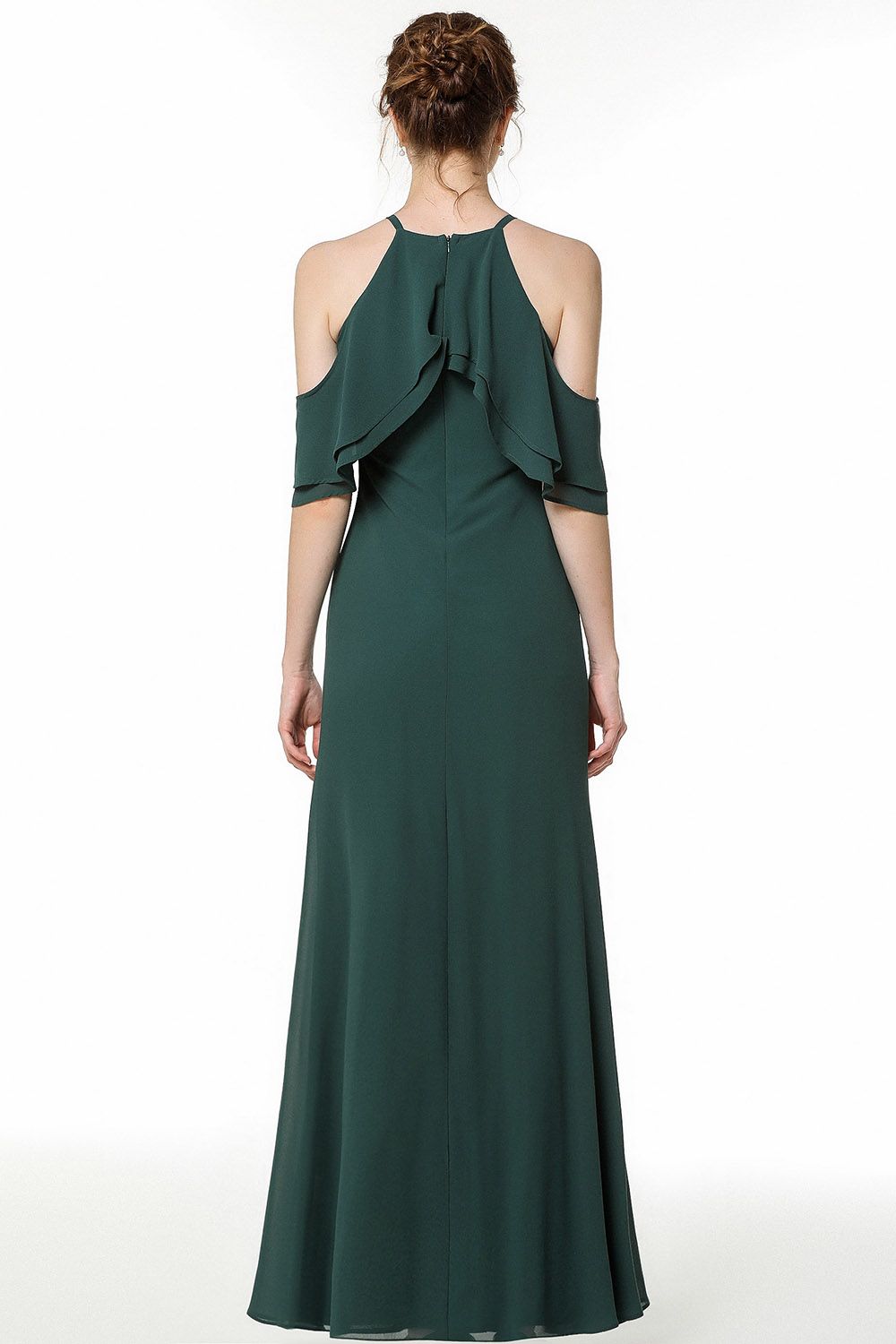 Gorgeous Long A-Line Halter Chiffon Dark Green Bridesmaid Dress