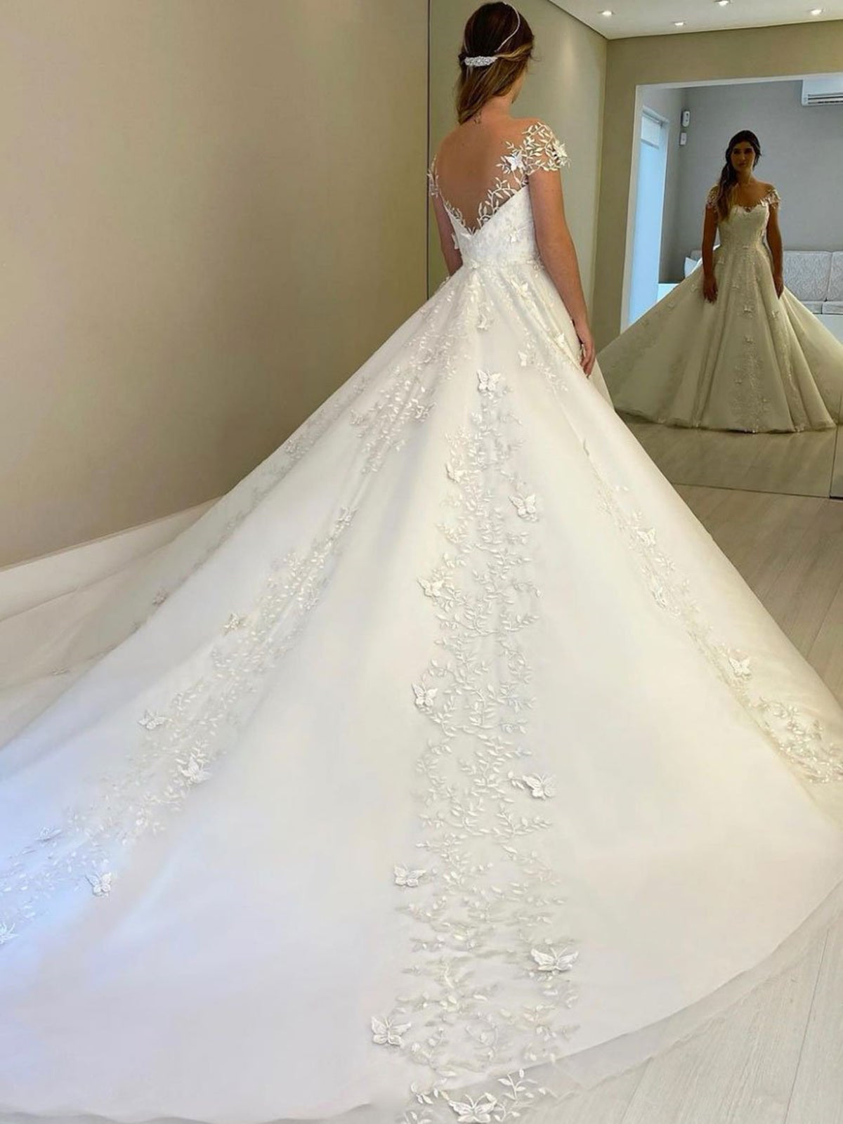 strapless open back dress Lace Boho Mermaid Backless Cap Sleeve Bohemian Wedding Dresses ,MW265 –  Musebridals main image 0