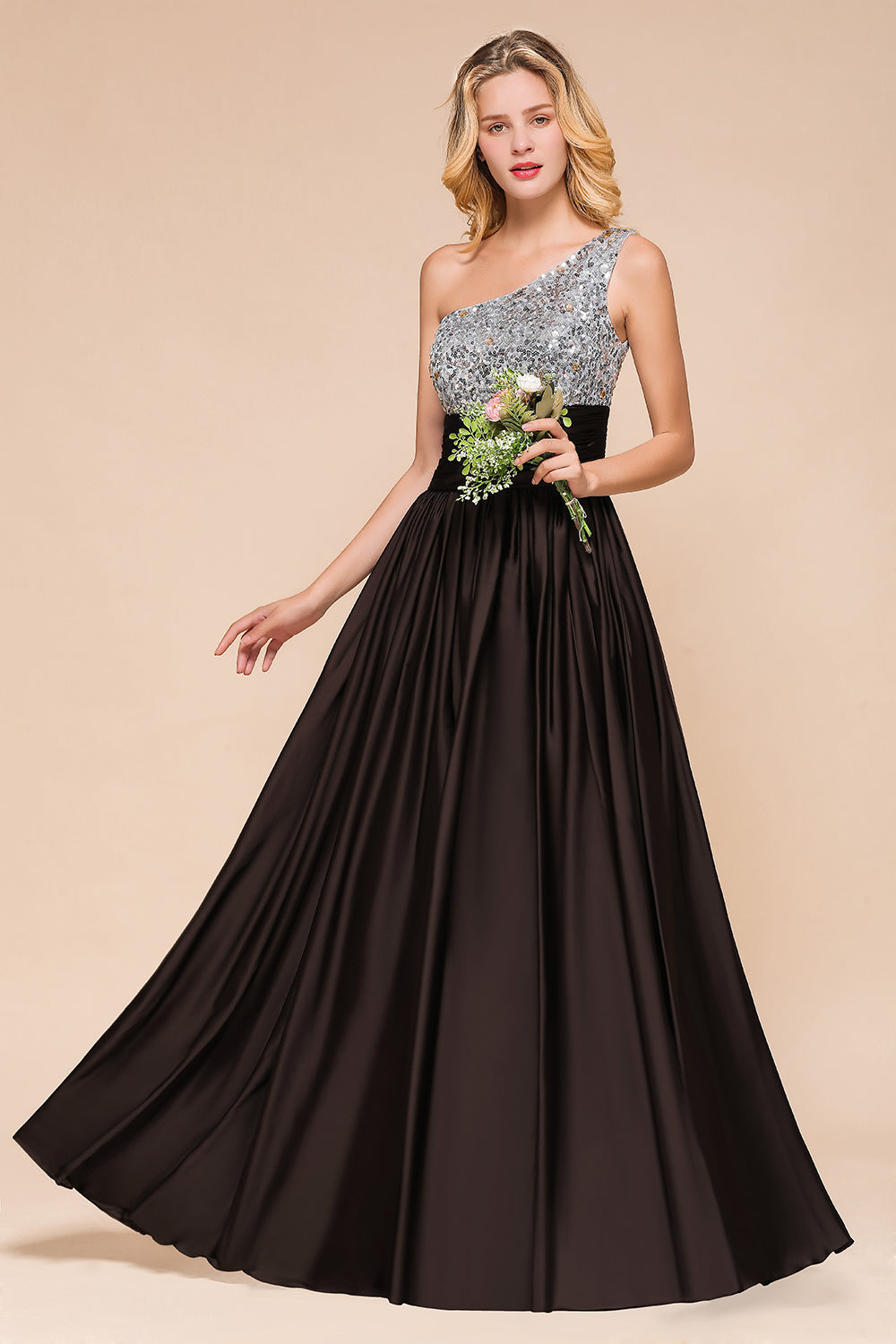 sequin and chiffon bridesmaid dress Gorgeous Long A-line One Shoulder Chiffon Bridesmaid Dress With Sequins