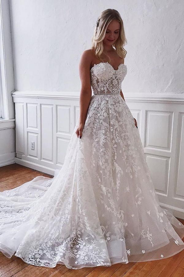 Gorgeous Long A-line Sweetheart Lace Wedding Dress BIZTUNNEL Gorgeous Long A-line Sweetheart Lace Wedding Dress BIZTUNNEL