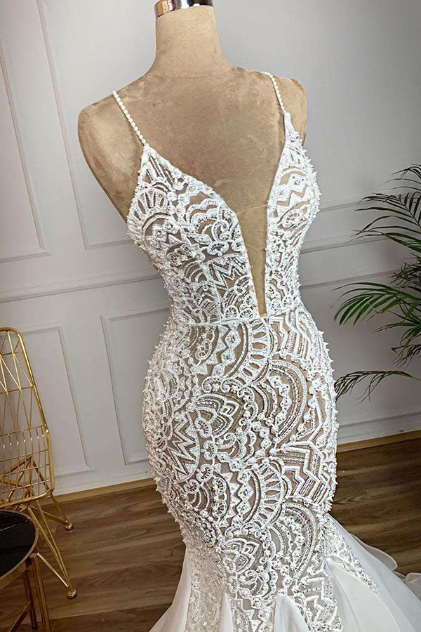mermaid wedding dress organza Gorgeous Long Mermaid Sweetheart Beaded Lace Organza Wedding Dress