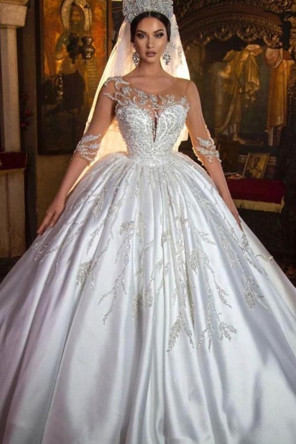 Gorgeous Long Princess Sweetheart Satin Wedding Dress with Sleeves Gorgeous Long Princess Sweetheart Satin Wedding Dress with Sleeves
