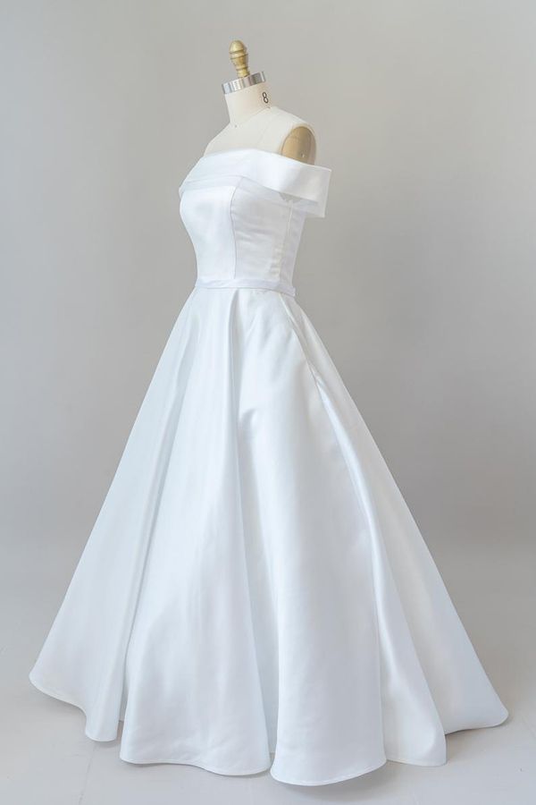 Elegant Ball Gown Off The Shoulder Satin Beaded Chiffon With Veil Long Wedding Dresses C3902 main image 0