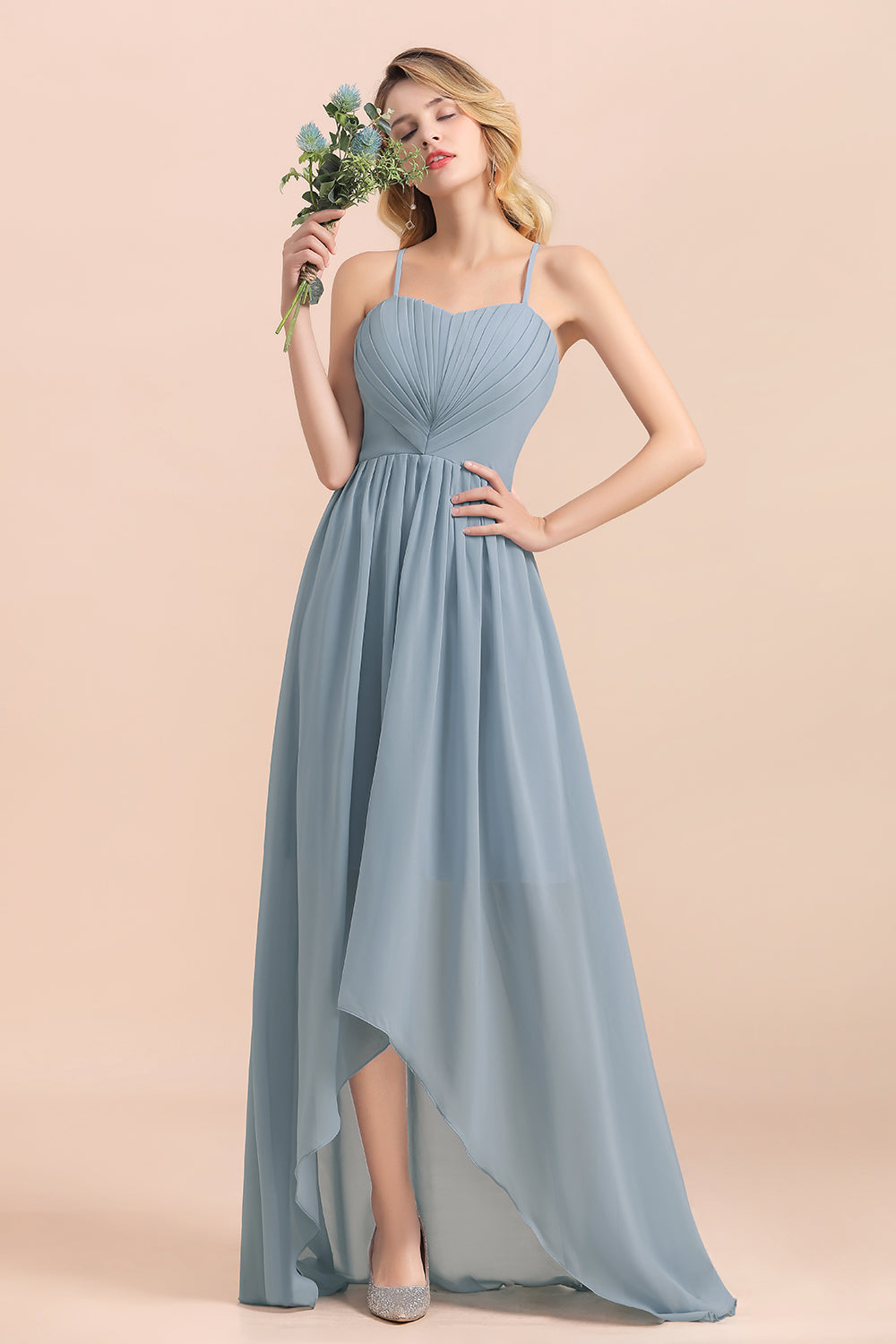 High Low A-Line Spaghetti Straps Sweetheart Chiffon Bridesmaid Dress – BIZTUNNEL