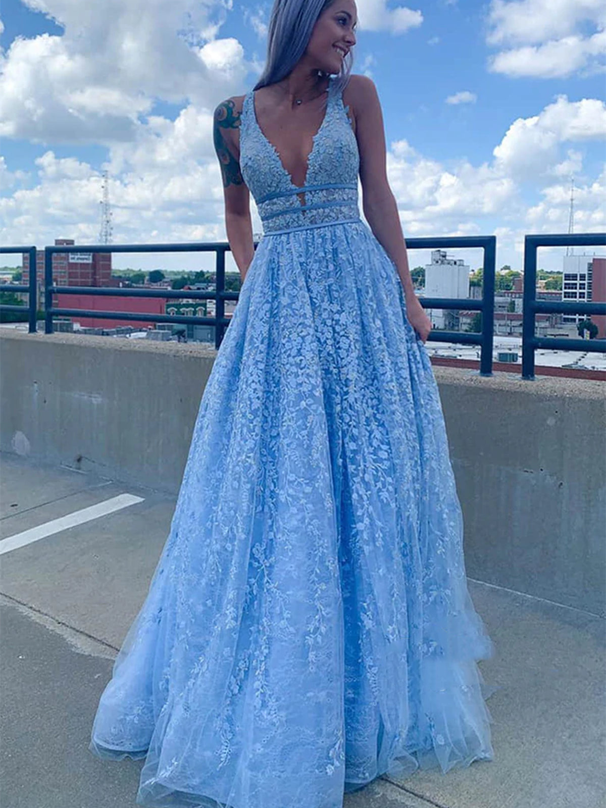 light blue prom dress with pockets A Line Royal Blue Spaghetti Straps Satin Prom Dress With Pockets, Lavender / 18