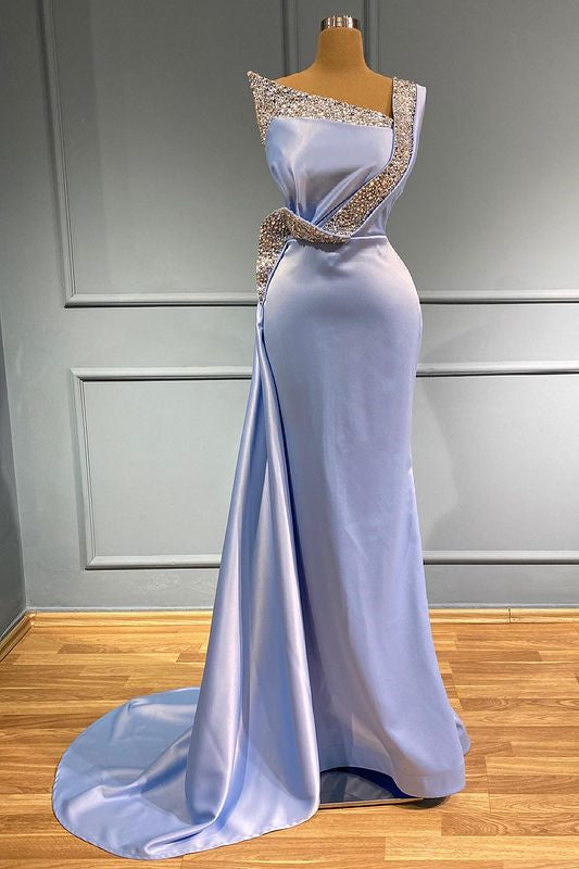 Long One Shoulder Sleeveless Ruffles Mermaid Prom Dress with Beads BIZTUNNEL Long One Shoulder Sleeveless Ruffles Mermaid Prom Dress with Beads BIZTUNNEL