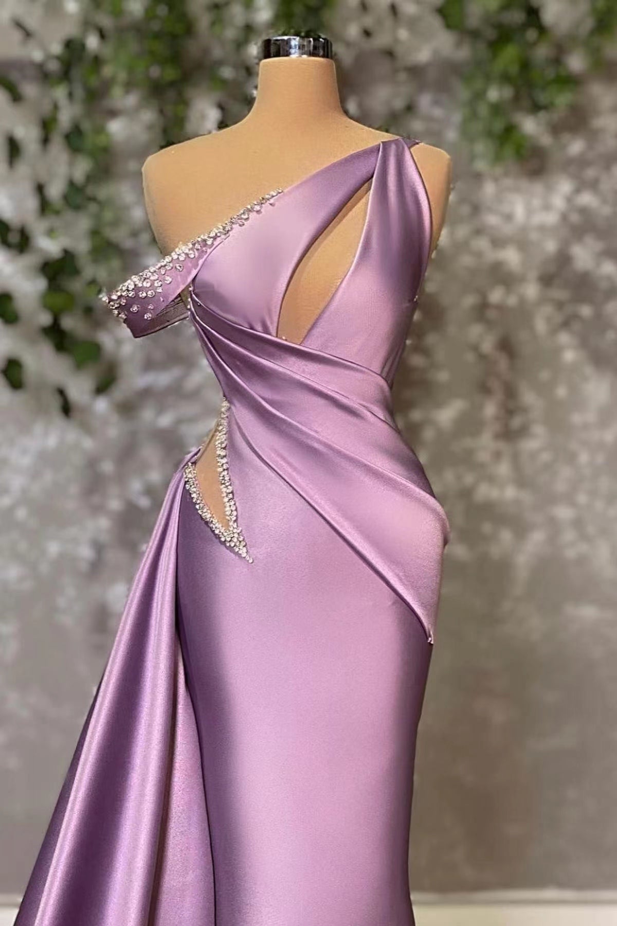 Elegant One-shoulder Sleeveless Mermaid Lace Long Evening Prom Dresses Online, OLP628