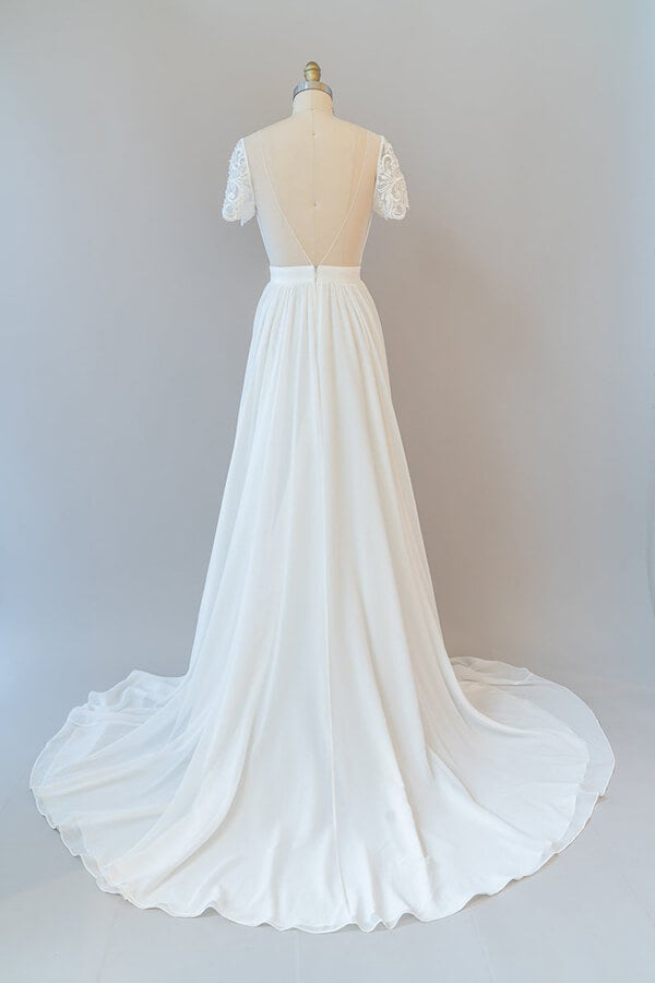 slim fit dress slacks Long A-Line Chiffon Backless Wedding Dress with Sleeves