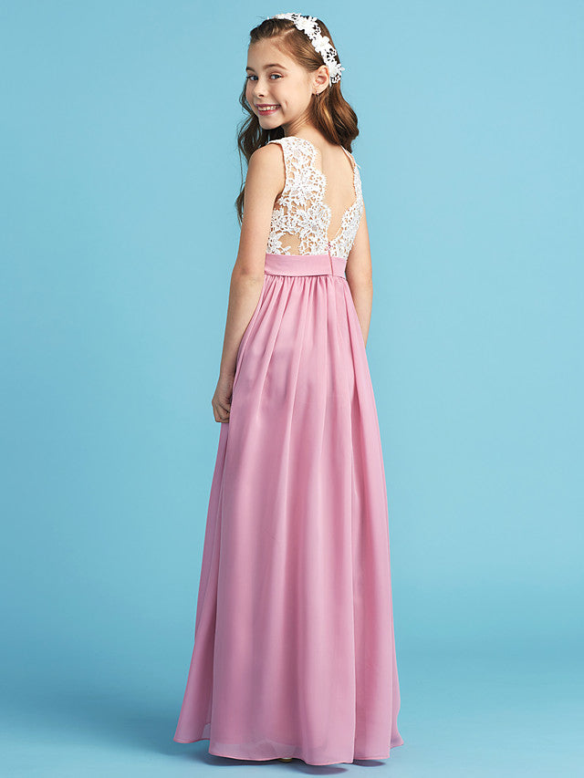 a line junior bridesmaid dress Long A-line Chiffon Flower Girl Dresses Lace Junior Bridesmaid Dress