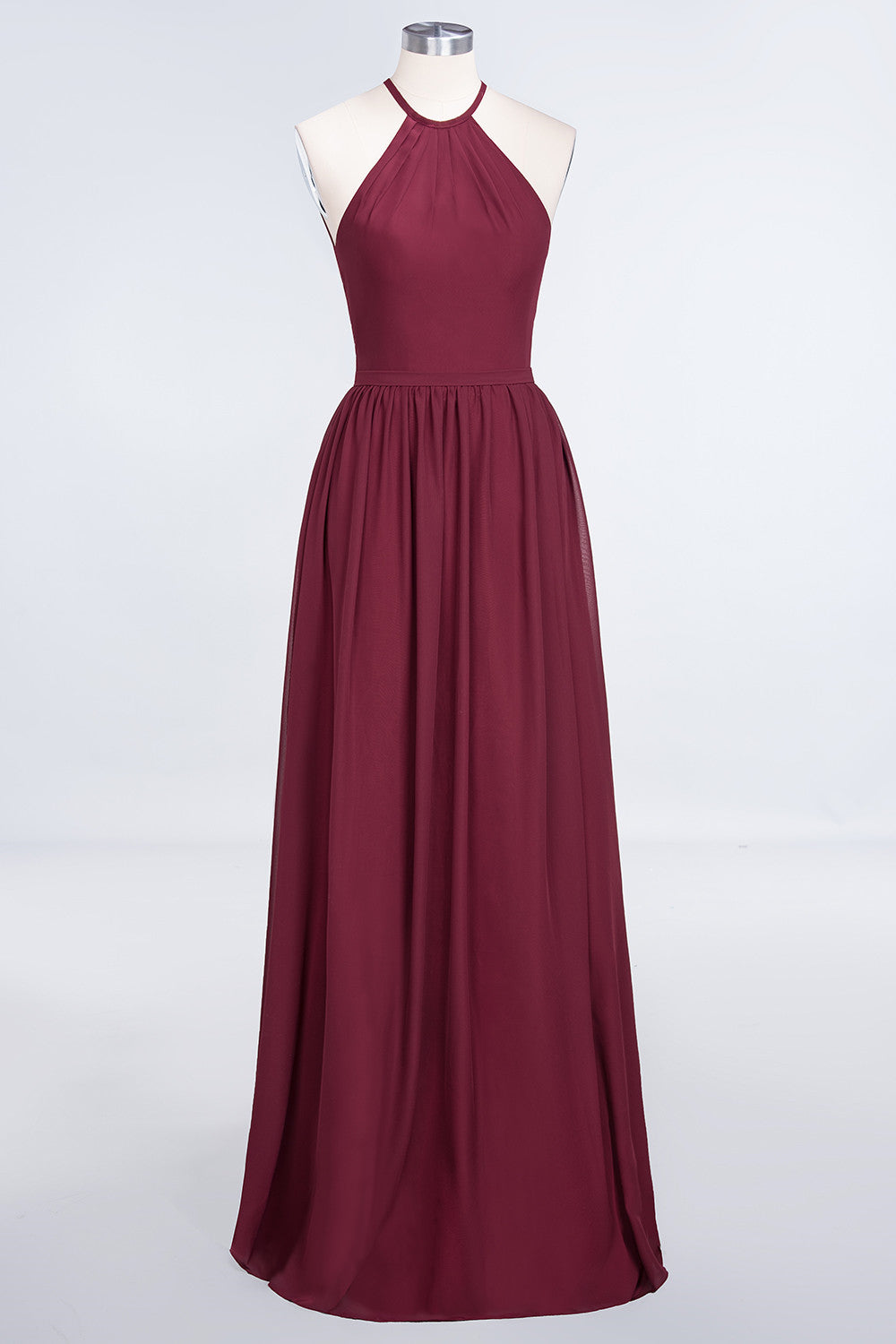 burgundy bridesmaid dresses chiffon Long A-Line Chiffon V-Neck Burgundy Bridesmaid Dress with Ruffles main image 1