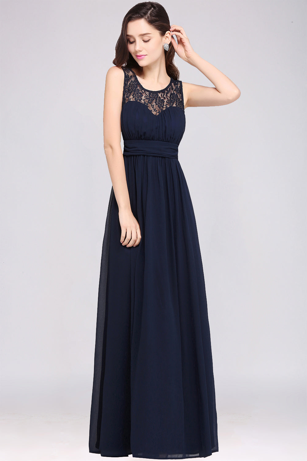 white christmas dresses Wedtrend Dark Navy A Line V Neck Floor Length Long Chiffon Bridesmaid Dress  With Slit Wedding Party Dress – WEDTREND main image 0