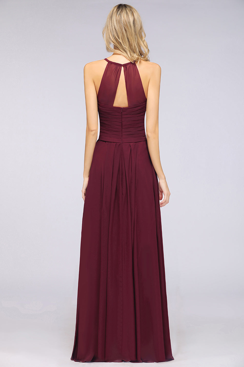 Long A-Line Chiffon V-Neck Burgundy Bridesmaid Dress with Ruffles Long A-Line Chiffon V-Neck Burgundy Bridesmaid Dress with Ruffles