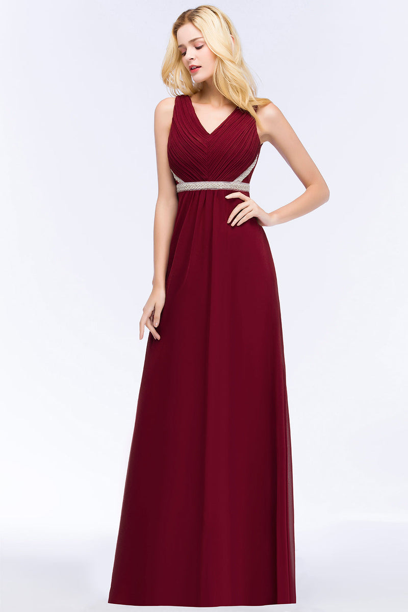 Demetria Dreamy V Neck A Line Long Sleeves Ruffles Chiffon Bridesmaid Dresses main image 1