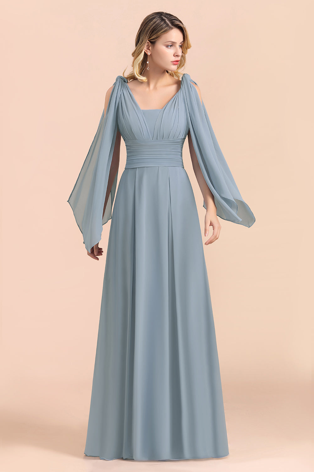 chiffon wedding guest dresses Long A-Line Chiffon Wedding Guest Dress Grey Blue Bridesmaid Dress