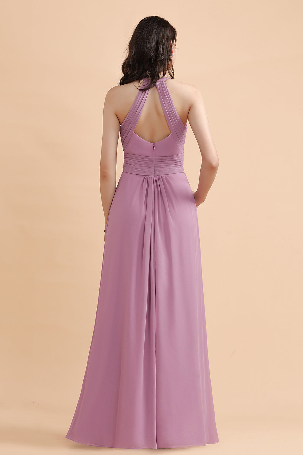 Long A-Line Halter Garden Wedding Party Dress Amazing Chiffon Bridesmaid Dress