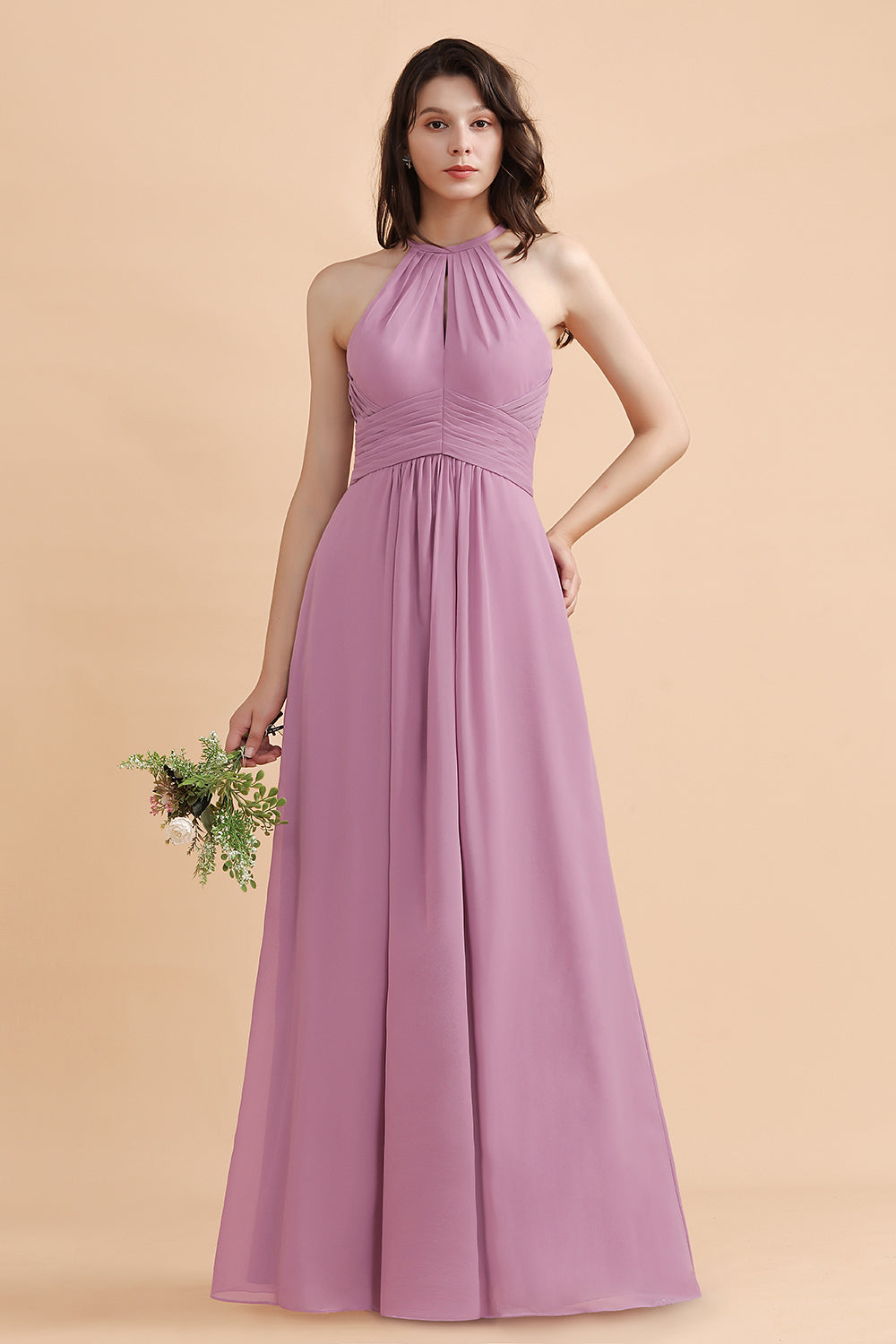 Long A-Line Halter Garden Wedding Party Dress Amazing Chiffon Bridesmaid Dress