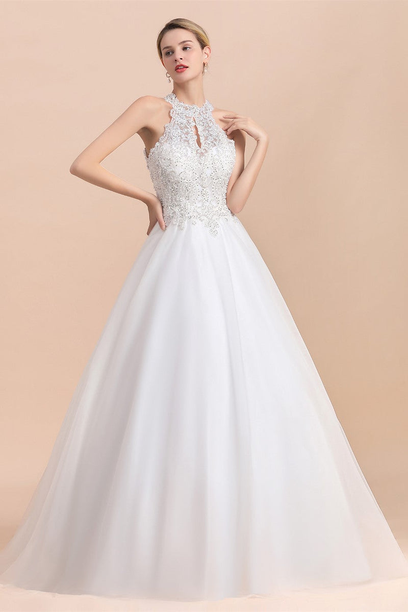 A-Line/Princess Halter Sleeveless Lace Wedding Dresses main image 1