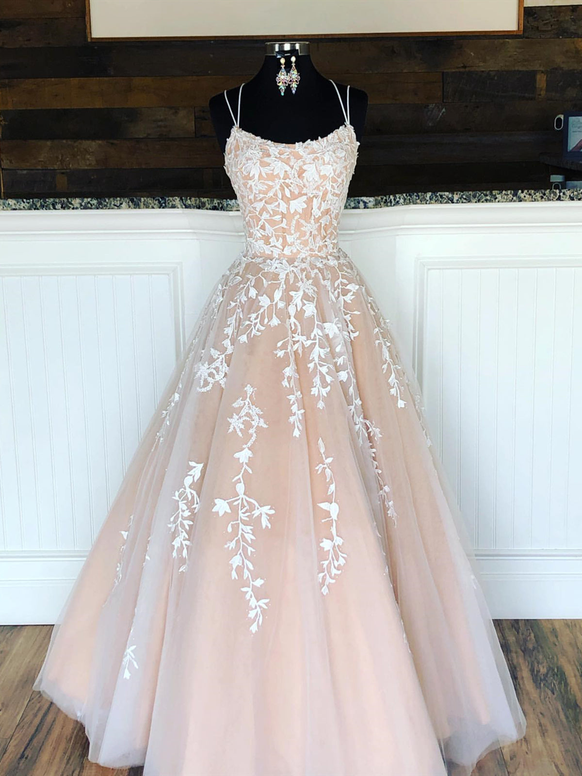 Long A-line Lace Tulle Formal Graduation Evening Prom Dresses Long A-line Lace Tulle Formal Graduation Evening Prom Dresses