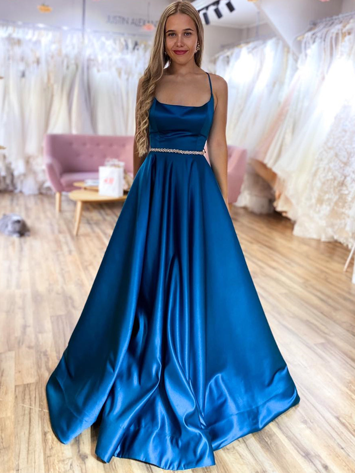green emerald velvet dress Backless Blue Long Prom Dresses, Open Back Blue Long Formal Graduation –  jbydress main image 1