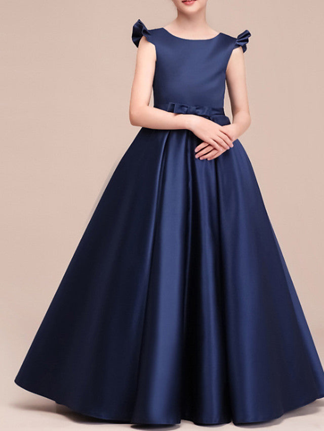 A-line Off Shoulder Fuchsia Satin Flowers Long Formal Girl's Party Dress, Beaded Sash