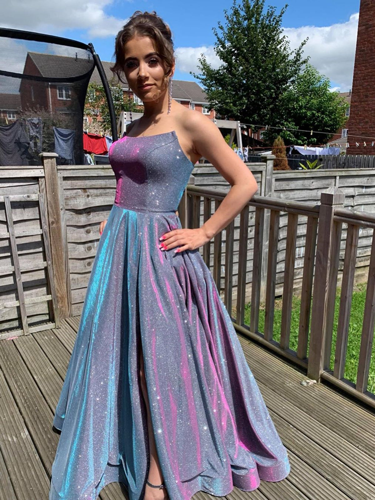 green emerald velvet dress Long A-Line Sleeveless Open Back Formal Graduation Dresses with Slit