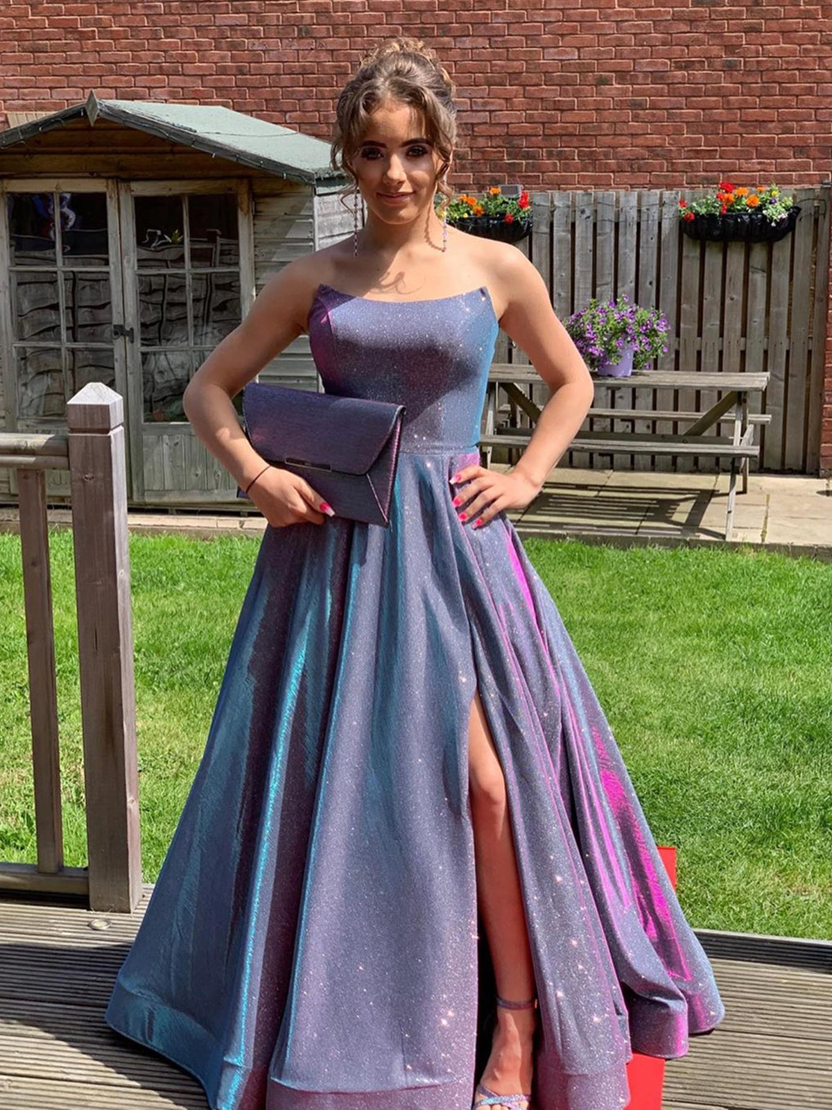 Long A-Line Sleeveless Open Back Formal Graduation Dresses with Slit