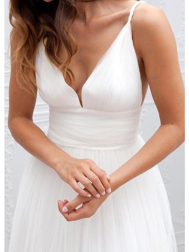 Long A-Line Spaghetti Strap Taffeta Tulle Chiffon Wedding Dresses Long A-Line Spaghetti Strap Taffeta Tulle Chiffon Wedding Dresses