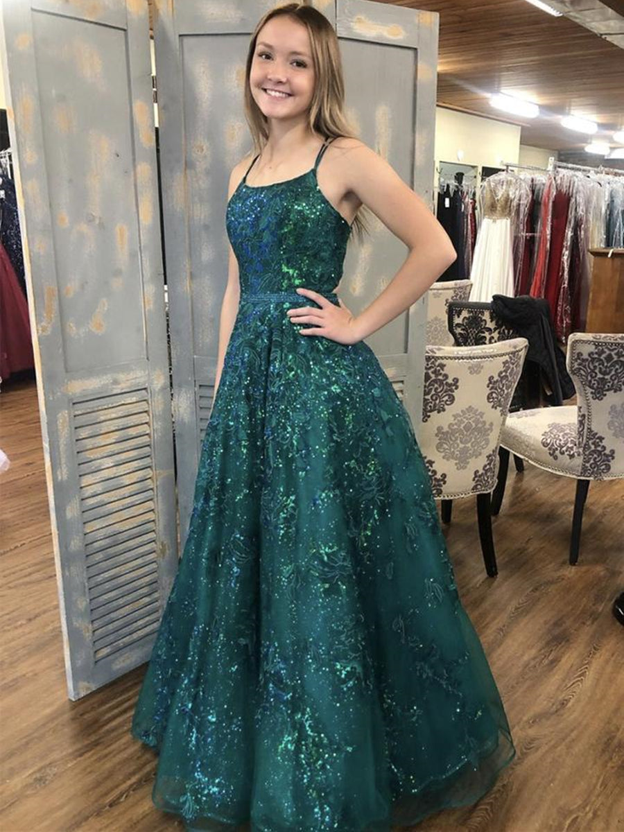 navy blue dress for baby girl A Line Square Neck Prom Dress, Ankle Length Elegant Evening Gown CHP03 –  cherishgirls main image 0