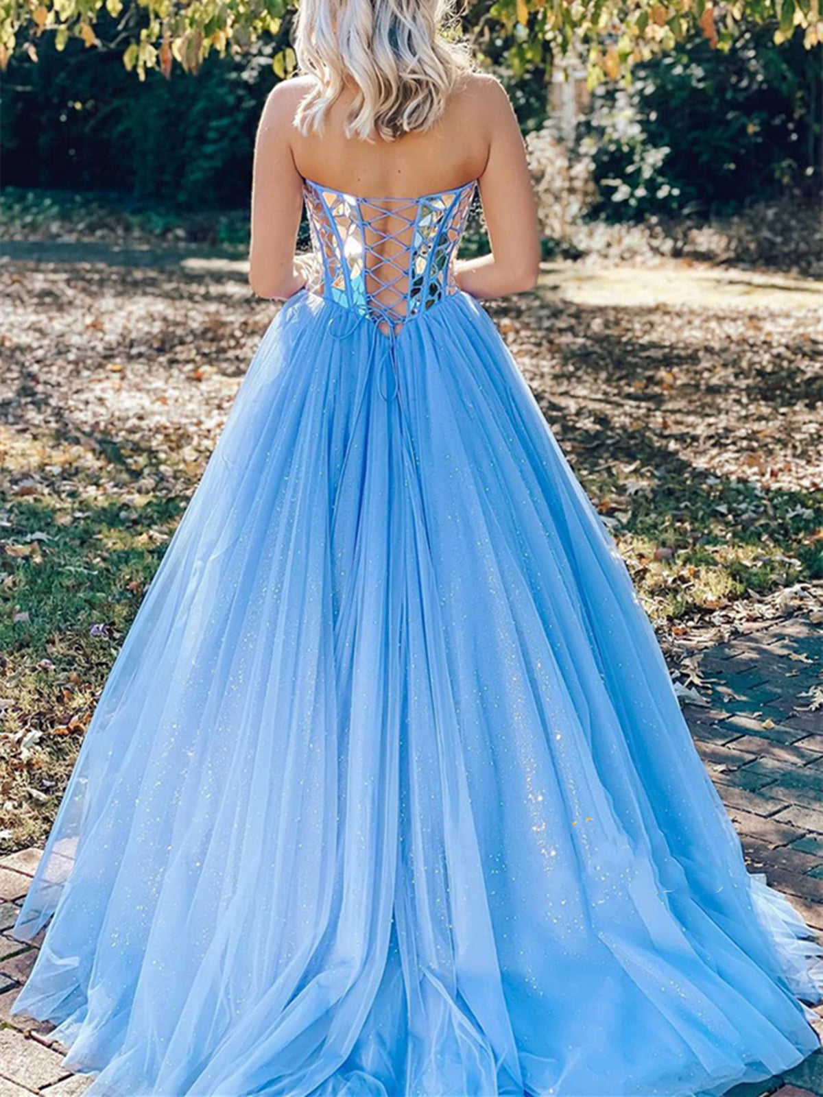 Long A Line Strapless Sequins Tulle Prom Dresses Blue Formal Graduation Evening Dresses Long A Line Strapless Sequins Tulle Prom Dresses Blue Formal Graduation Evening Dresses