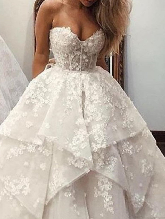 Sleeveless Bateau A-line Lace Tulle Floor Length Sweep Wedding Dress