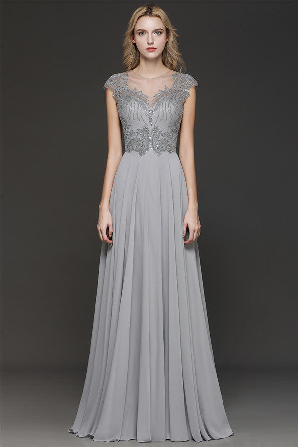 Long A-line Crystal Appliques Sweetheart Chiffom Bridesmaid Dress with Cap sleeves BIZTUNNEL Long A-line Crystal Appliques Sweetheart Chiffom Bridesmaid Dress with Cap sleeves BIZTUNNEL