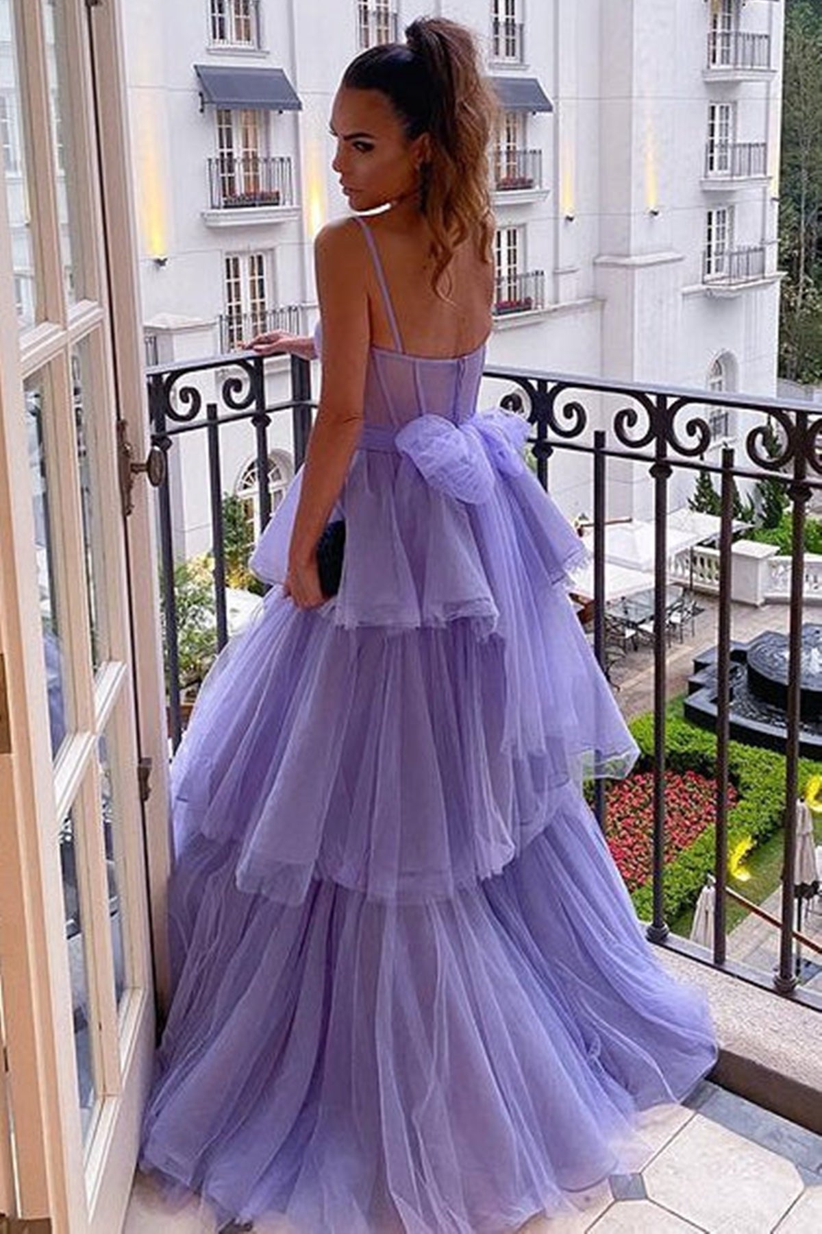 Long A-line Sweetheart Spaghetti Straps Tulle Layered Open Back Formal –  BIZTUNNEL