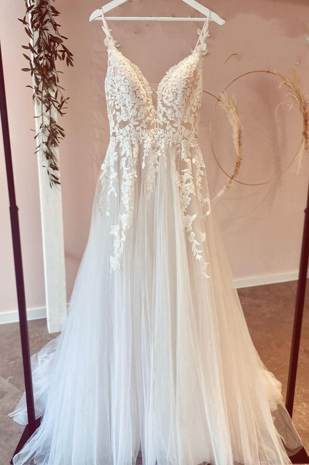 Gorgeous Long A-line Sweetheart Tulle Lace Wedding Dress
