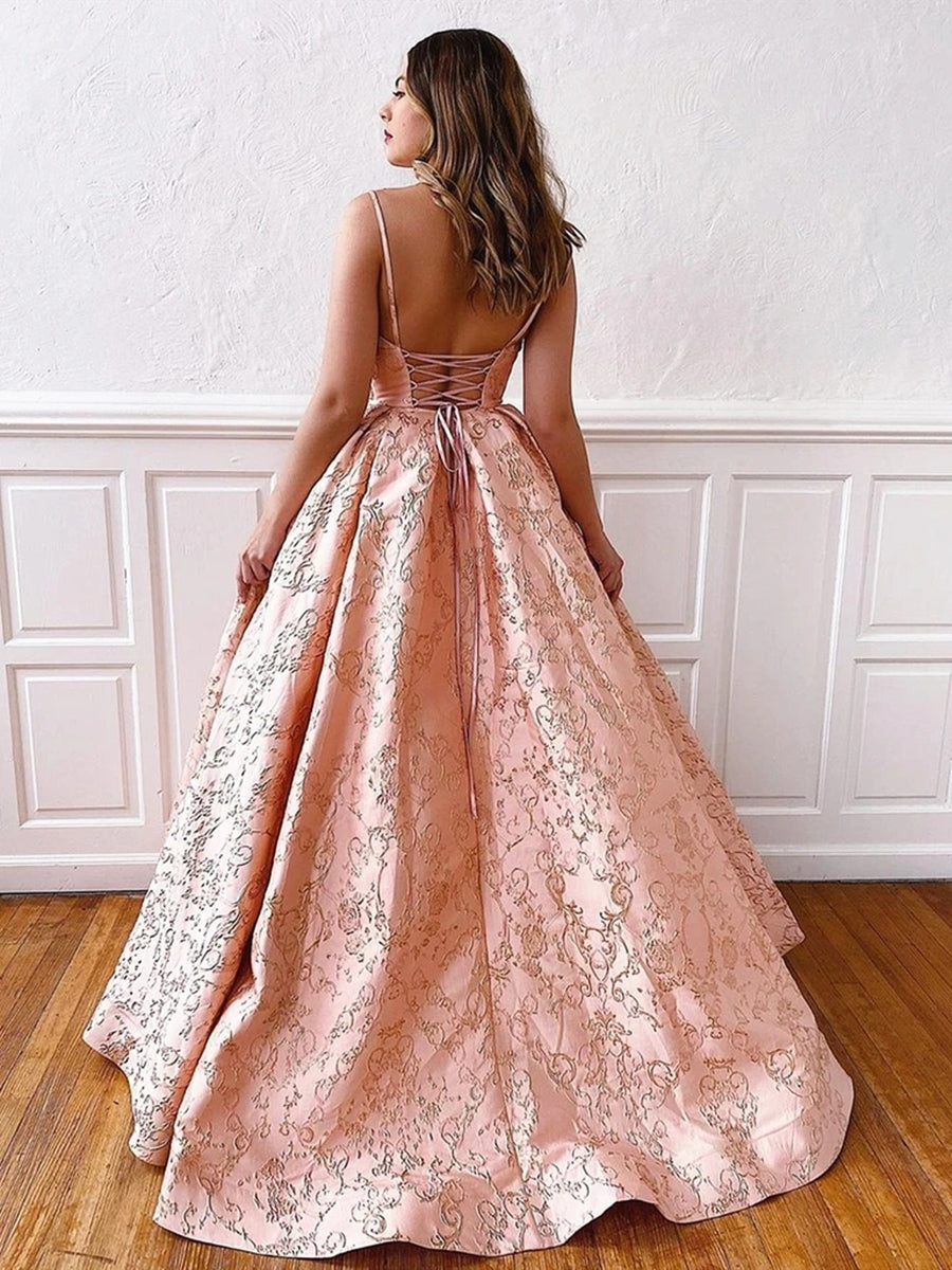 Long A-line V Neck Backless Lace Prom Dresses with Corset Back BIZTUNNEL Long A-line V Neck Backless Lace Prom Dresses with Corset Back BIZTUNNEL
