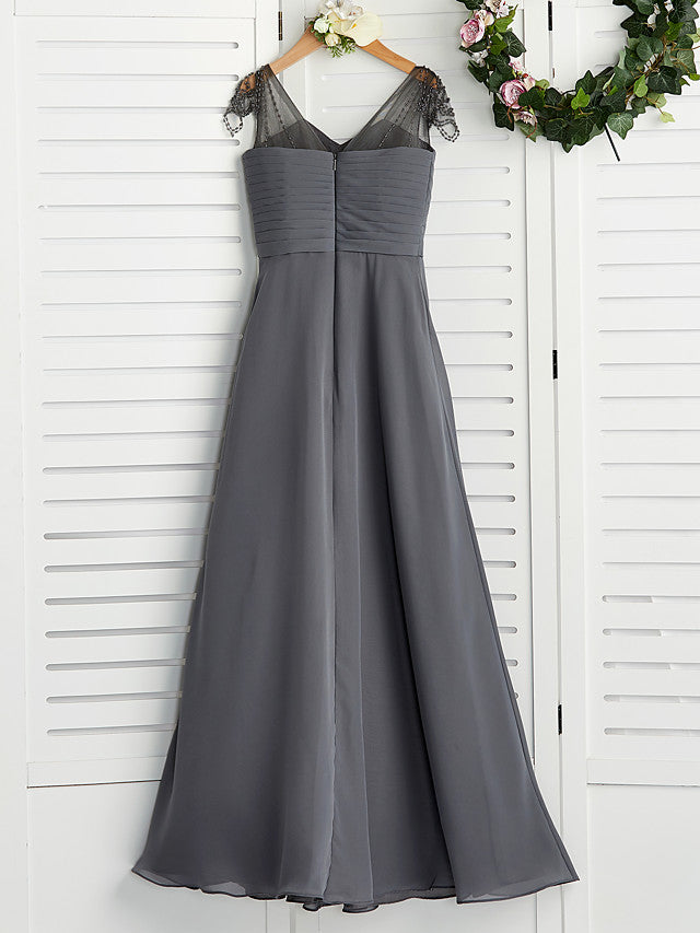 Long A-Line V Neck Chiffon Junior Bridesmaid Dress Long A-Line V Neck Chiffon Junior Bridesmaid Dress