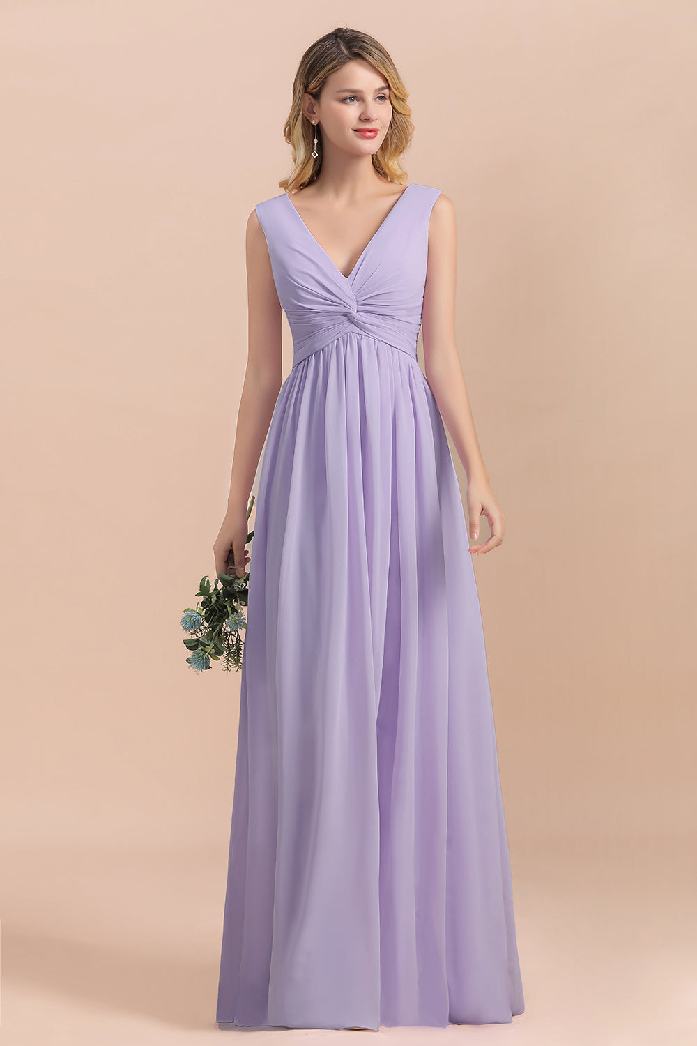 Long A-Line V-neck Evening Dress Wide Straps Chiffon Lilac Bridesmaid –  BIZTUNNEL