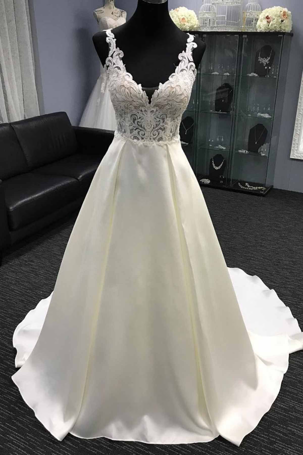 Long A-Line V Neck Halter Satin Wedding Dress Long A-Line V Neck Halter Satin Wedding Dress