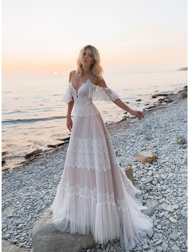 princess polly baby blue dress A-line Plunging Neckline Bridal Dress,Backless Wedding Dress,WD00992 main image 1